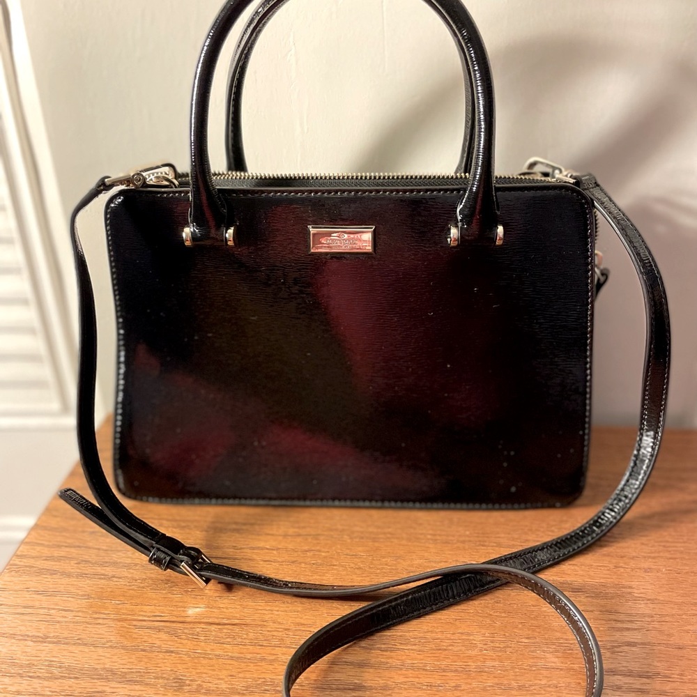 Kate Spade Black Patent Leather purse with crossbody straps.